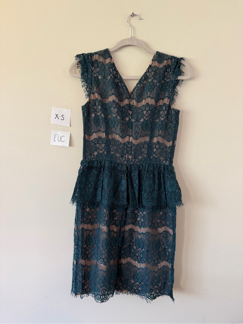 Anthropologie Teal Lace V-Neck Peplum Midi Dress